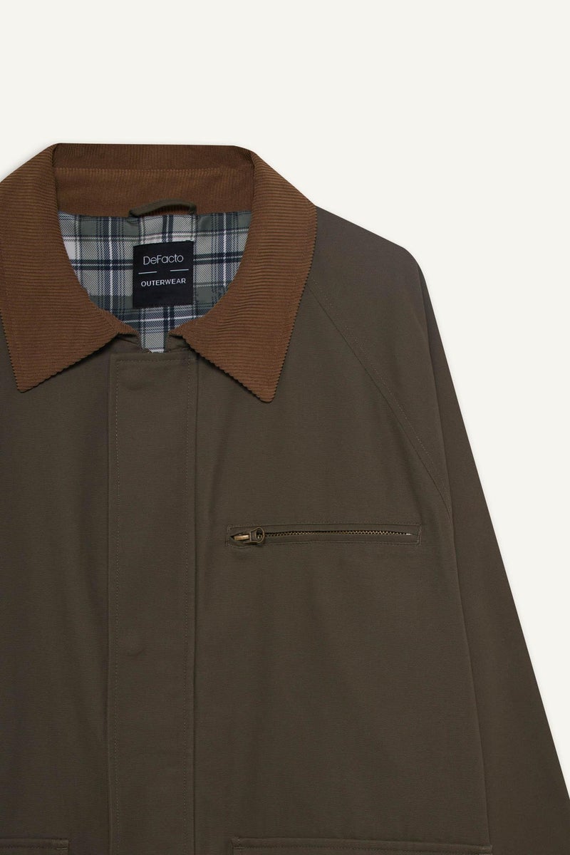 DeFacto Green Man Regular Fit Shirt Collar Lined Cotton Zippered Jacket Casual - Image 4